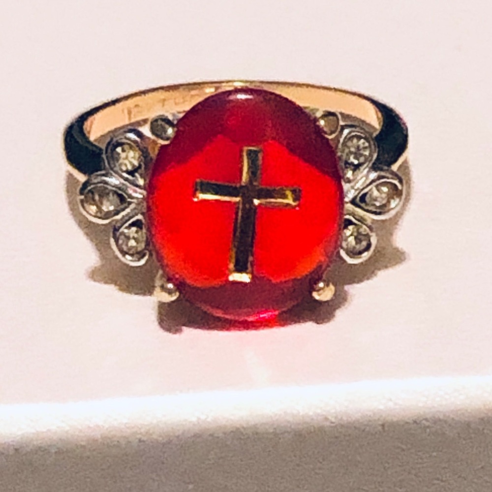 Red Gemstone w/ Cubic Zirconia Accent Cross